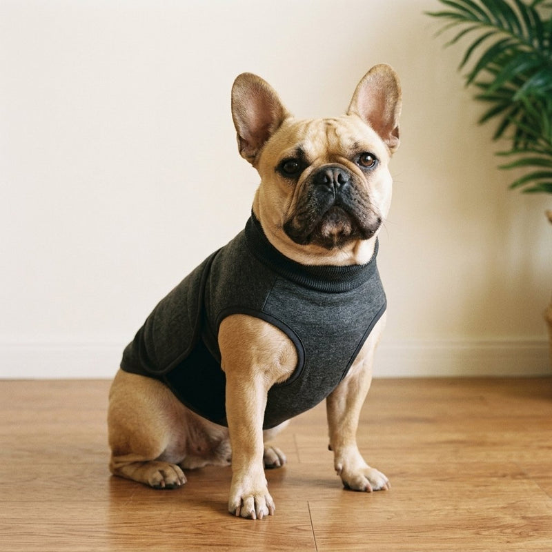 A dog wearing the charcoal Storm Wrap