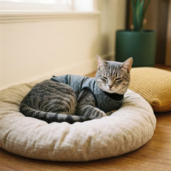 Tabby cat resting in The Storm Kit for Cats
