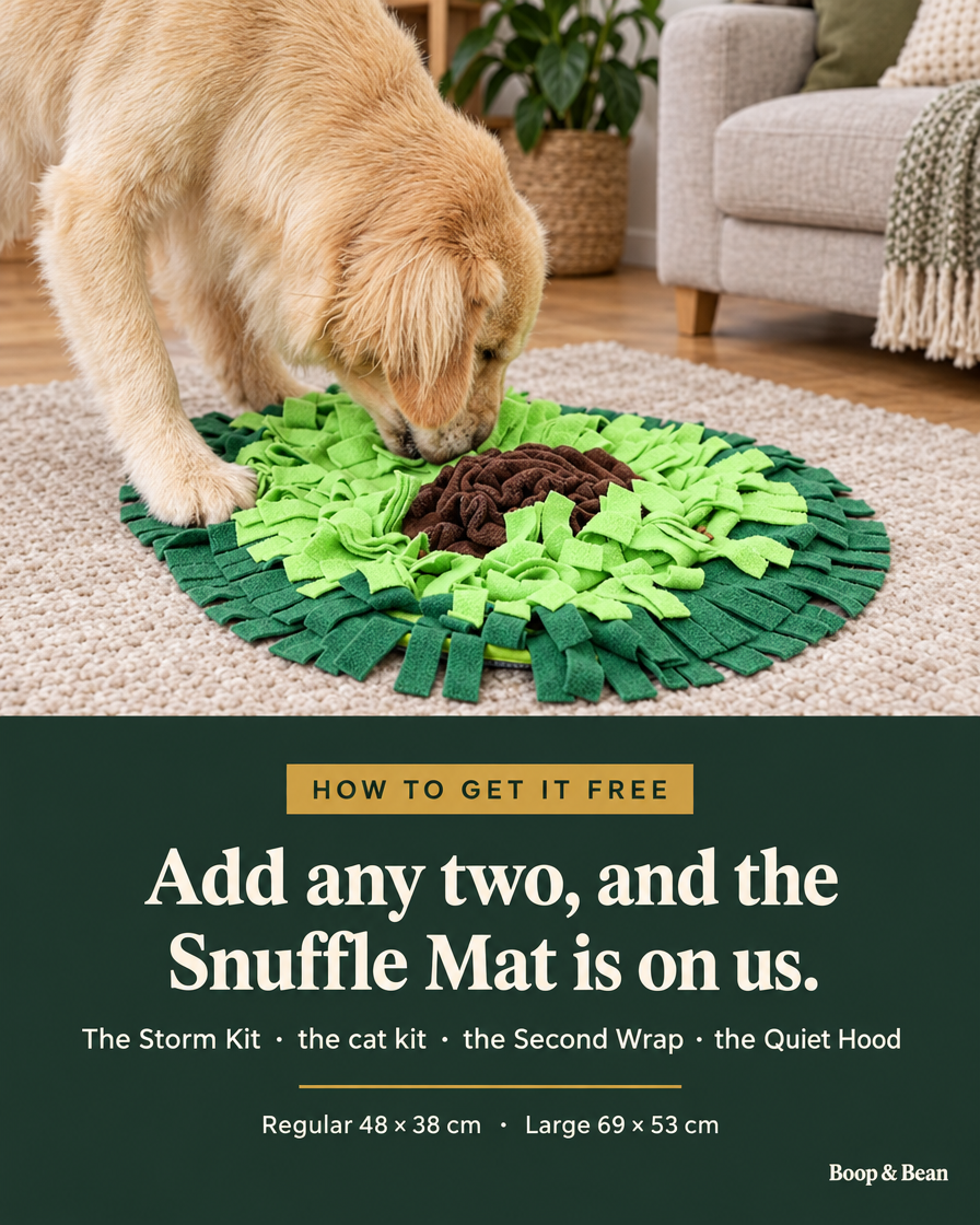 How to get the Snuffle Mat free: add any two of the Storm Kit, the cat kit, the Second Wrap or the Quiet Hood. Regular 48 x 38 cm, Large 69 x 53 cm